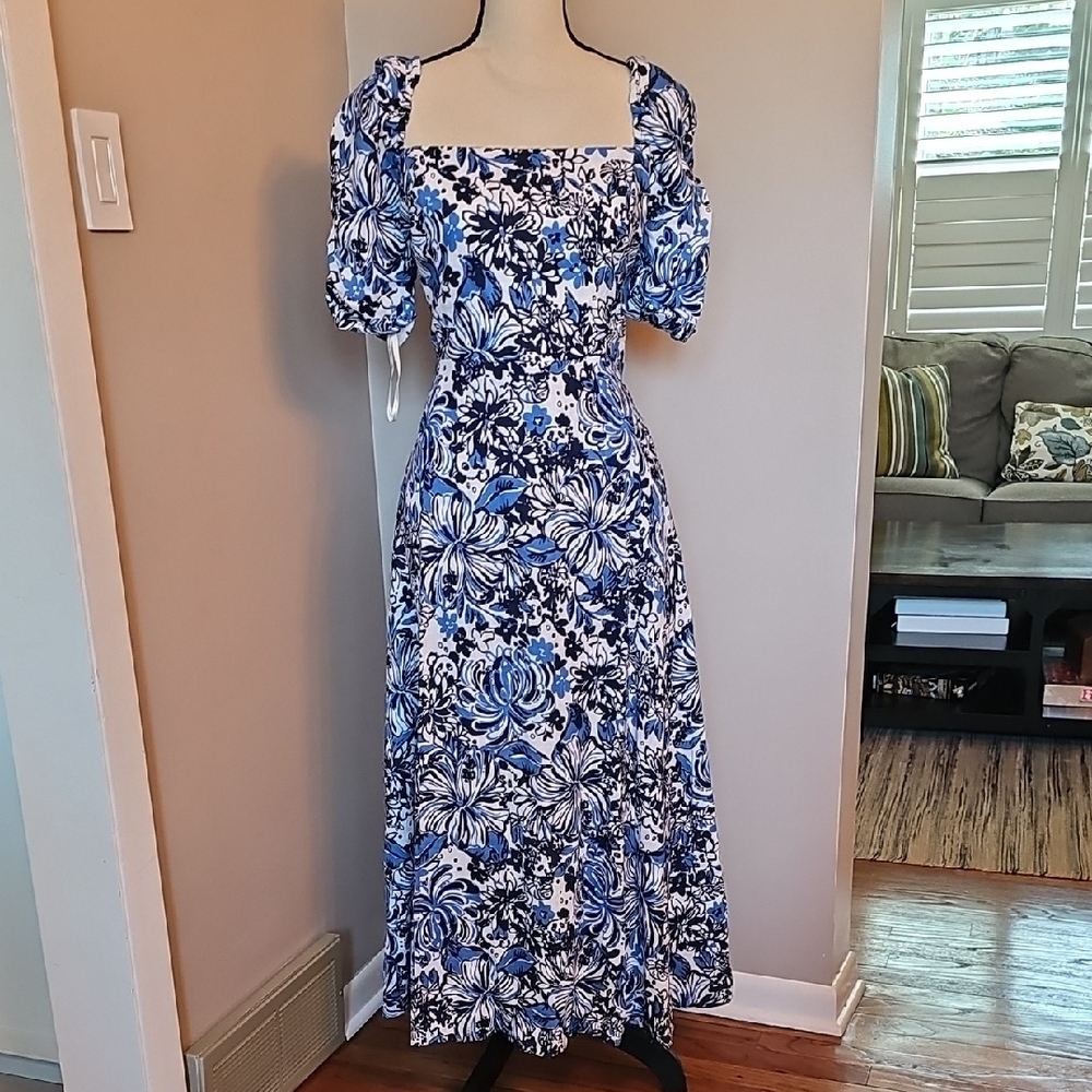 NWT- Lily Pultzer Floral Blue and White Women's Dress